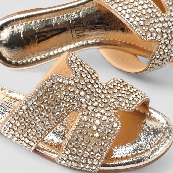 Rasteira Feminina Vizzano Detalhe Strass Metalizado Ouro