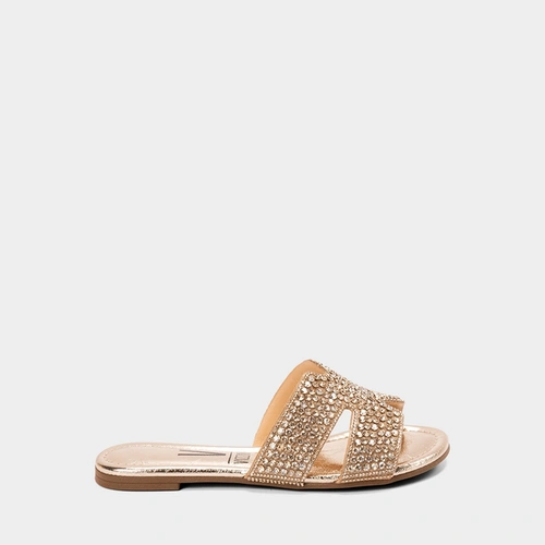 Rasteira Feminina Vizzano Detalhe Strass Metalizado Ouro