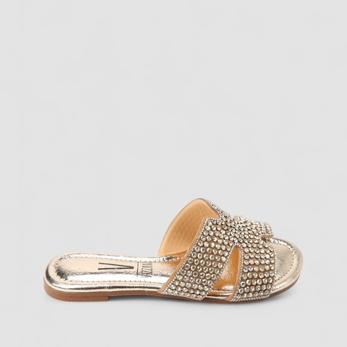 Rasteira Feminina Vizzano Detalhe Strass Metalizado Ouro
