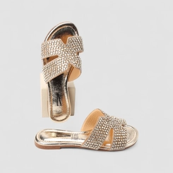 Rasteira Feminina Vizzano Detalhe Strass Metalizado Ouro