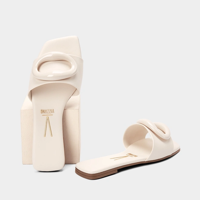 Rasteira Feminina Vizzano Detalhe Argola Resinada Off White