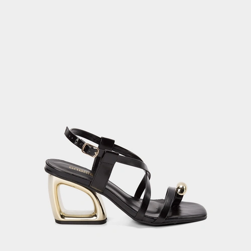 Sandália Feminina Gabriela Tiras Cruzadas Detalhe Bold Preto