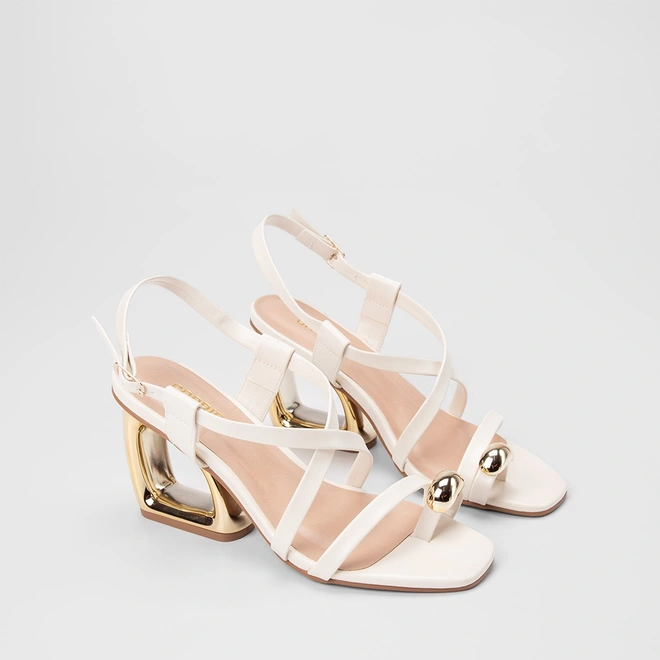 Sandália Feminina Gabriela Salto Estilizado Tiras Cruzadas Bold Off White