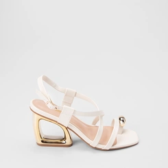 Sandália Feminina Gabriela Salto Estilizado Tiras Cruzadas Bold Off White