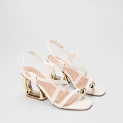Sandália Feminina Gabriela Salto Estilizado Tiras Cruzadas Bold Off White
