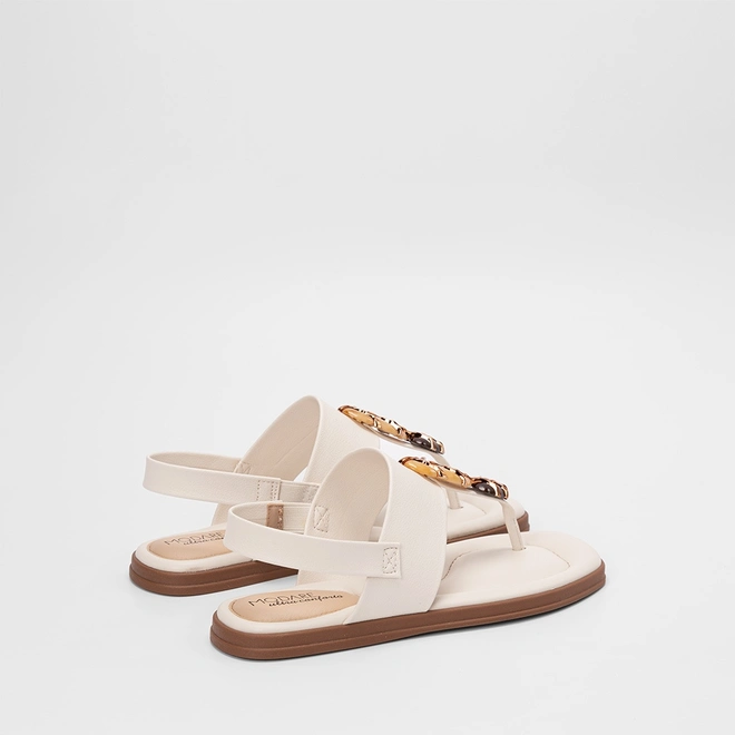 Sandália Rasteira Feminina Modare Ultraconforto Detalhe Pedraria Off White