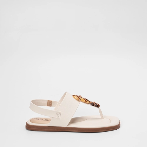 Sandália Rasteira Feminina Modare Ultraconforto Detalhe Pedraria Off White