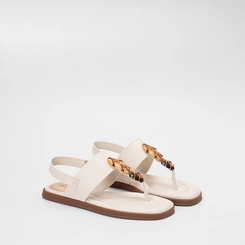 Sandália Rasteira Feminina Modare Ultraconforto Detalhe Pedraria Off White