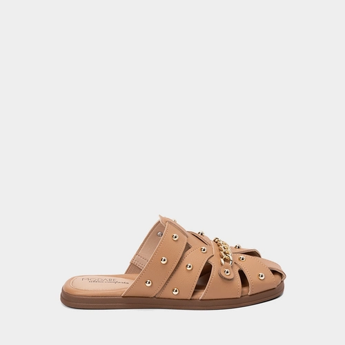 Mule Feminino Modare Ultraconforto Multitiras Detalhe Corrente & Tachas Bege
