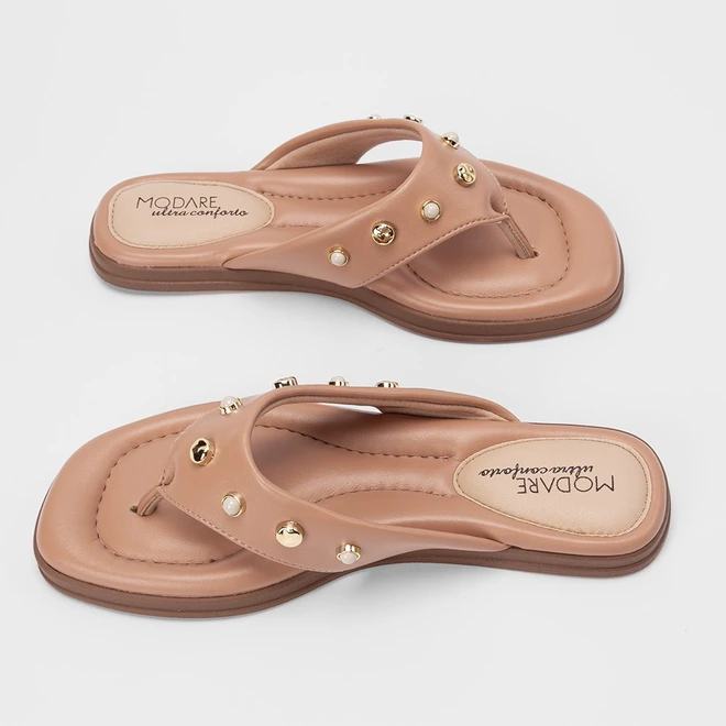 Tamanco Feminino Modare Ultraconforto Detalhe Pedraria Nude