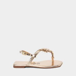Sandáia Rasteira Feminina Vizzano Detalhe Flor & Pedraria Ouro