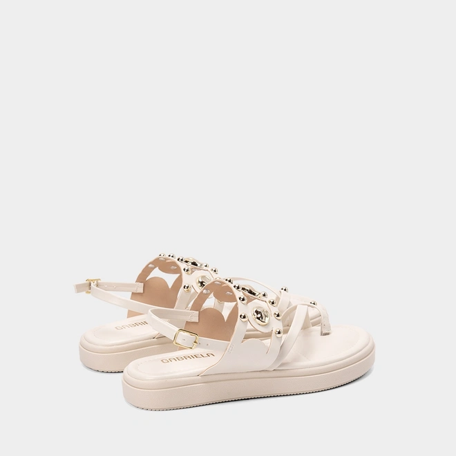 Sandália Feminina Gabriela Flatform Detalhe Tachas Off White