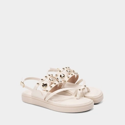 Sandália Feminina Gabriela Flatform Detalhe Tachas Off White