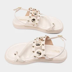 Sandália Feminina Gabriela Flatform Detalhe Tachas Off White