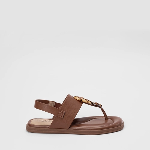 Sandália Rasteira Feminina Modare Ultraconforto Detalhe Pedraria Marrom