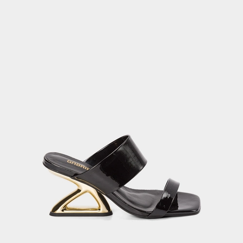 Tamanco Feminino Gabriela Salto Alto Geométrico Verniz Preto