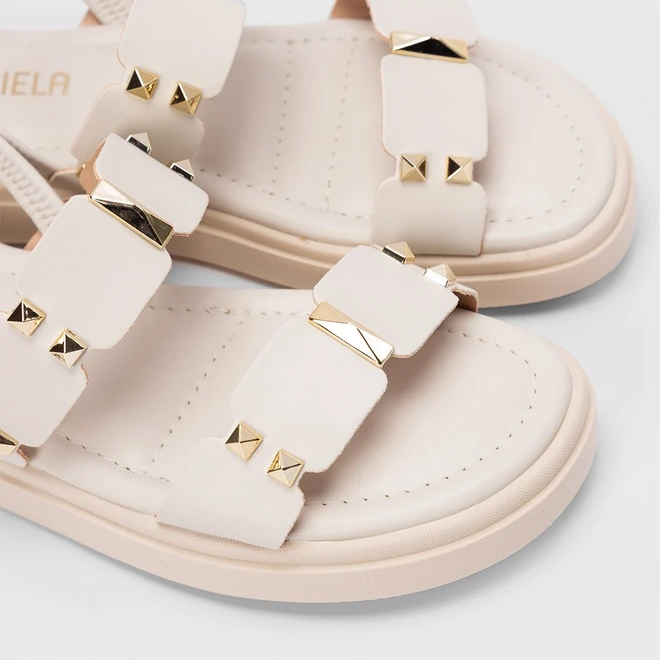 Sandália Feminina Gabriela Detalhe Metalizado Off White