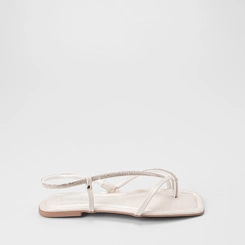 Sandália Rasteira Feminina Gabriela Tiras Strass Off White