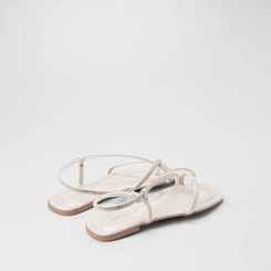 Sandália Rasteira Feminina Gabriela Tiras Strass Off White