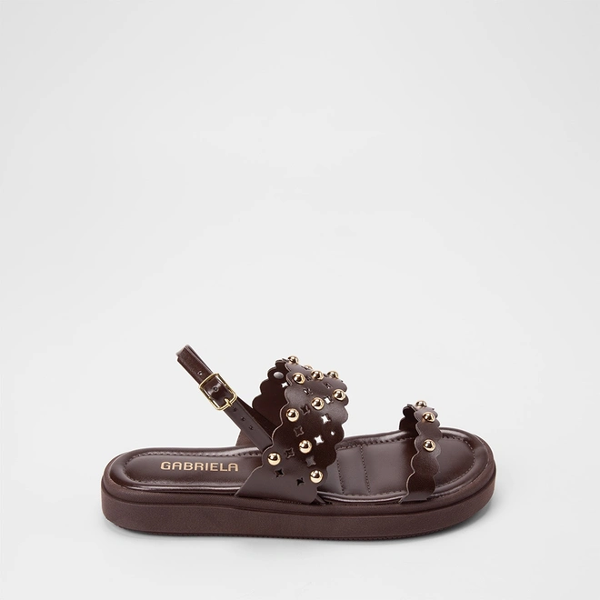 Sandália Feminina Gabriela Flatform Detalhe Tachas Marrom
