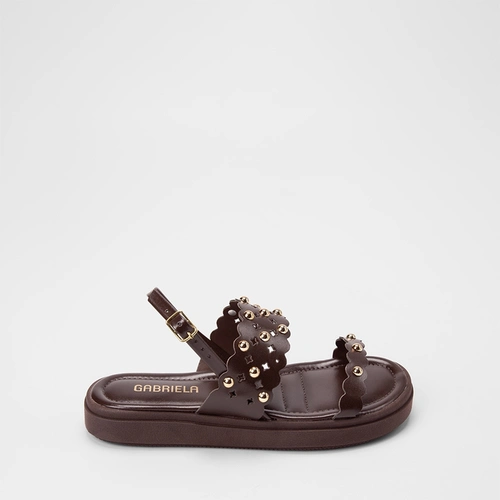 Sandália Feminina Gabriela Flatform Detalhe Tachas Marrom