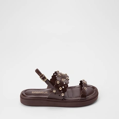 Sandália Feminina Gabriela Flatform Detalhe Tachas Marrom