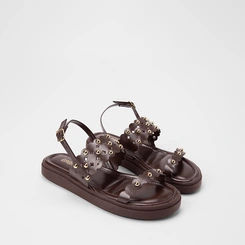 Sandália Feminina Gabriela Flatform Detalhe Tachas Marrom