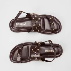 Sandália Feminina Gabriela Flatform Detalhe Tachas Marrom