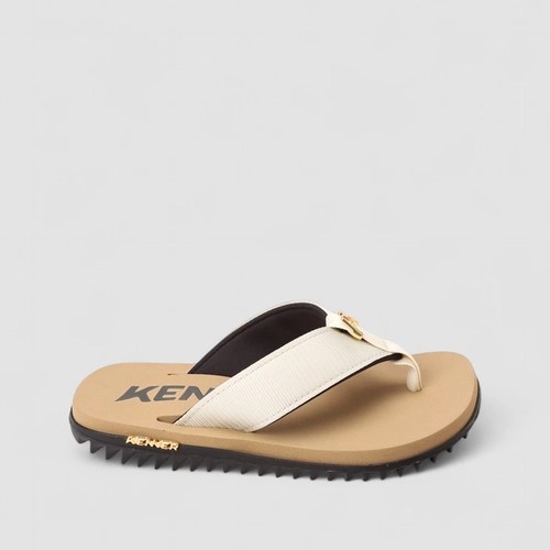 Chinelo Masculino Kenner Kivah Original Tecido Off White & Bege