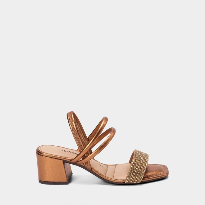 Sandália Feminina Dakota Salto Bloco Médio Strass Metalizado Bronze