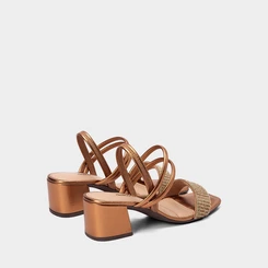 Sandália Feminina Dakota Salto Bloco Médio Strass Metalizado Bronze