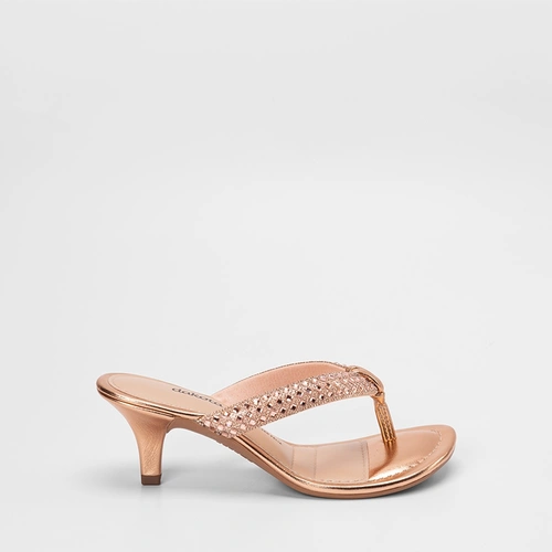 Tamanco Feminino Dakota Salto Médio Tiras Strass Metalizado Rose Gold
