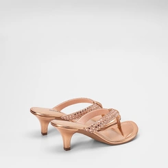 Tamanco Feminino Dakota Salto Médio Tiras Strass Metalizado Rose Gold