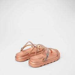 Sandália Papete Feminina Vizzano Original Tiras Strass Metalizado Rose Gold