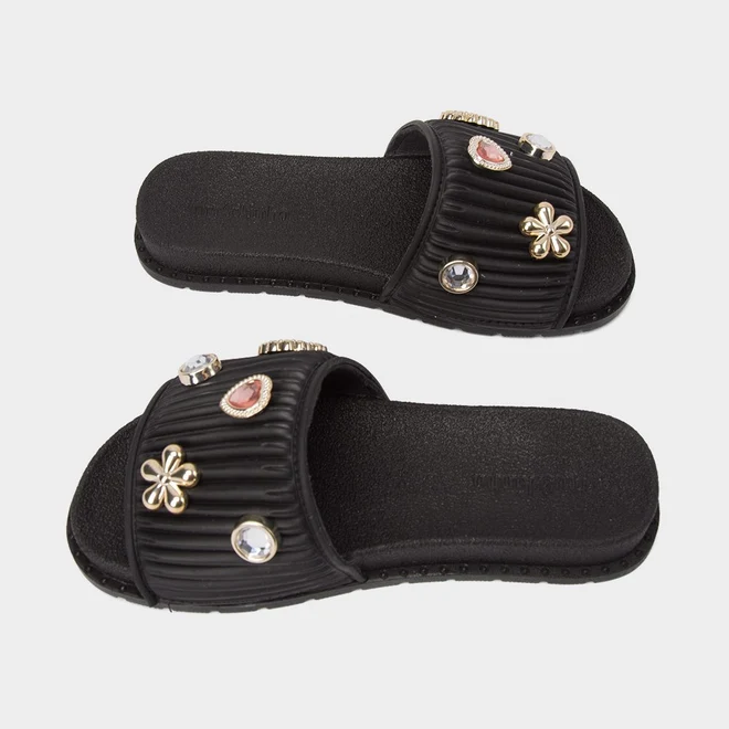 Chinelo Slide Infantil Molekinha com Aplicações Preto
