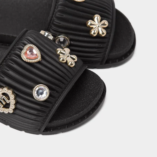 Chinelo Slide Infantil Molekinha com Aplicações Preto