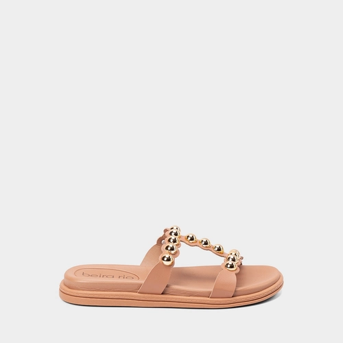 Rasteira Feminino Gabriela Detalhe Em Tachas Esferas Nude