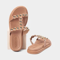 Rasteira Feminino Gabriela Detalhe Em Tachas Esferas Nude