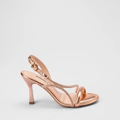 Sandália Feminina Dakota Salto Alto Tiras Em Strass Metalizado Rose Gold