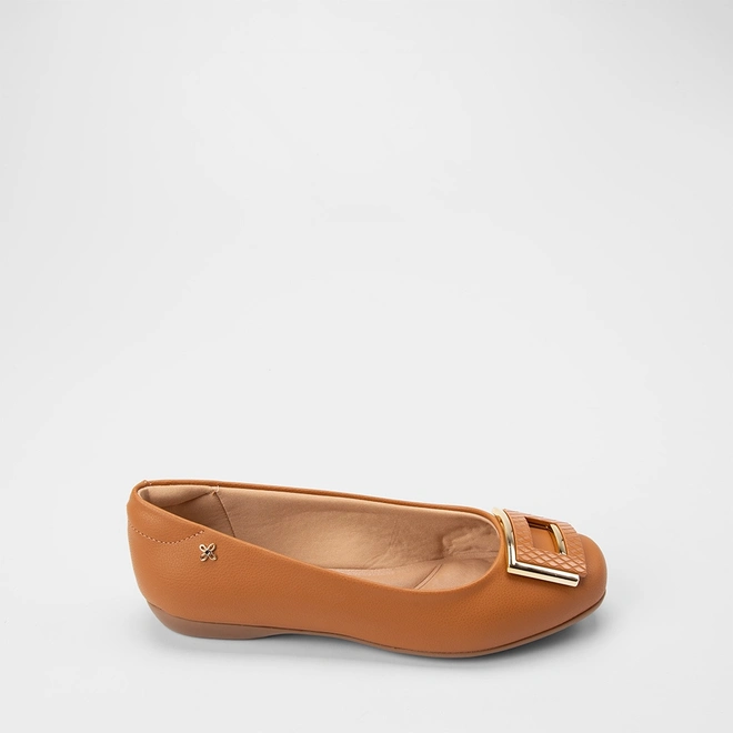 Sapatilha Feminina Softli Enfeite Fivela Caramelo