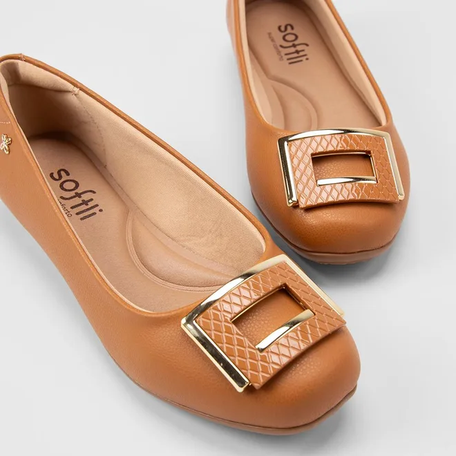 Sapatilha Feminina Softli Enfeite Fivela Caramelo