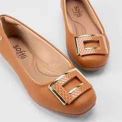 Sapatilha Feminina Softli Enfeite Fivela Caramelo