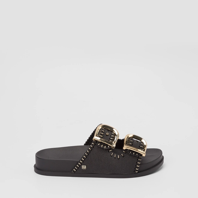 Papete Feminina Zaxy Fivela Detalhe Metalizado Preto