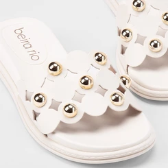 Tamanco Rasteiro Feminino Beira Rio Tachas Off White