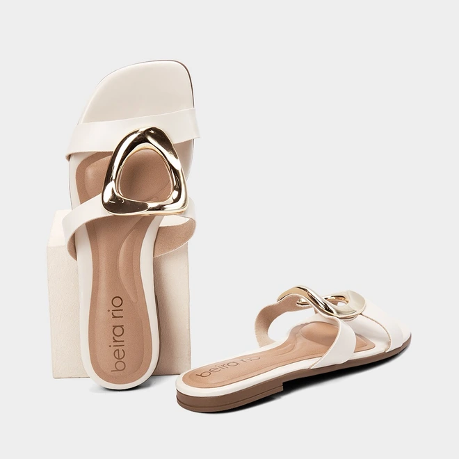 Rasteira Feminina Beira Rio Detalhe Bold Off White