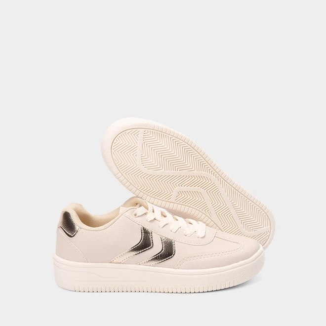 Tênis Casual Feminino Penélope Flatform Recorte Metalizado Off White
