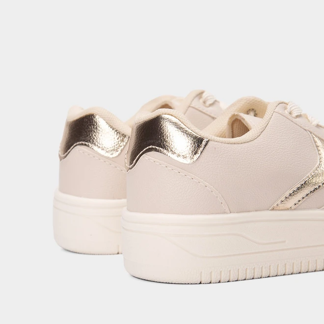 Tênis Casual Feminino Penélope Flatform Recorte Metalizado Off White