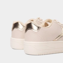 Tênis Casual Feminino Penélope Flatform Recorte Metalizado Off White