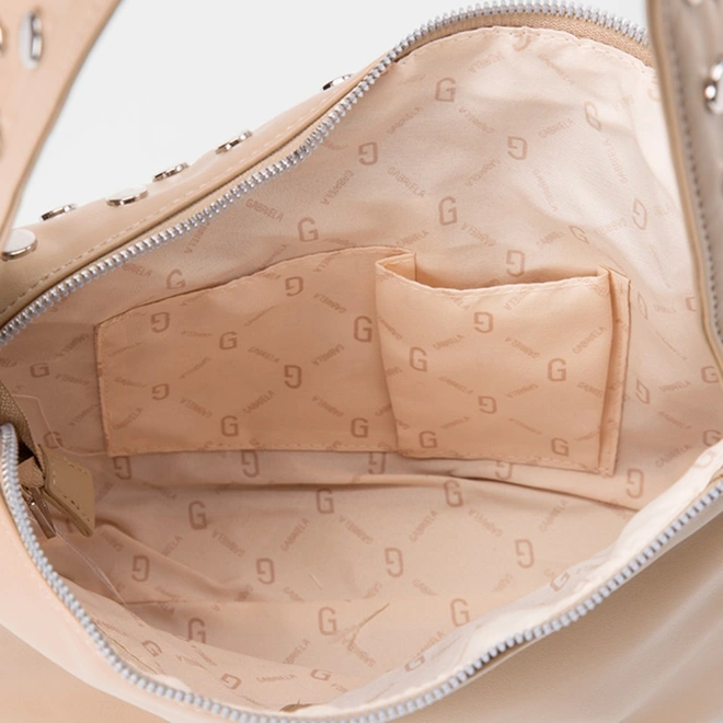 Bolsa De Ombro Gabriela Média Detalhe Tachas Bege