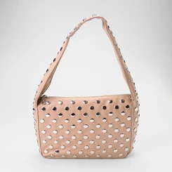 Bolsa De Ombro Gabriela Média Detalhe Tachas Bege